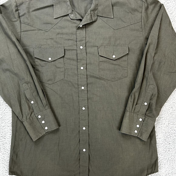 Mens Roper Button Up Shirt Pearl Snaps Size XL Western Cut Olive Gray - Picture 4 of 11